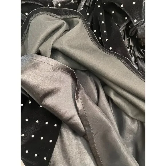 Nocturne Dress Womens Large Black Velvet Crystal Polka Dot Puff Sleeve Party L40 - Picture 6 of 9